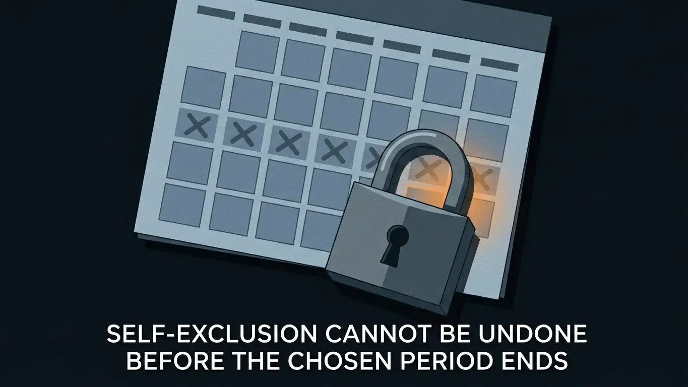 A locked calendar concept showing that GamStop self-exclusion cannot be cancelled before the chosen period ends