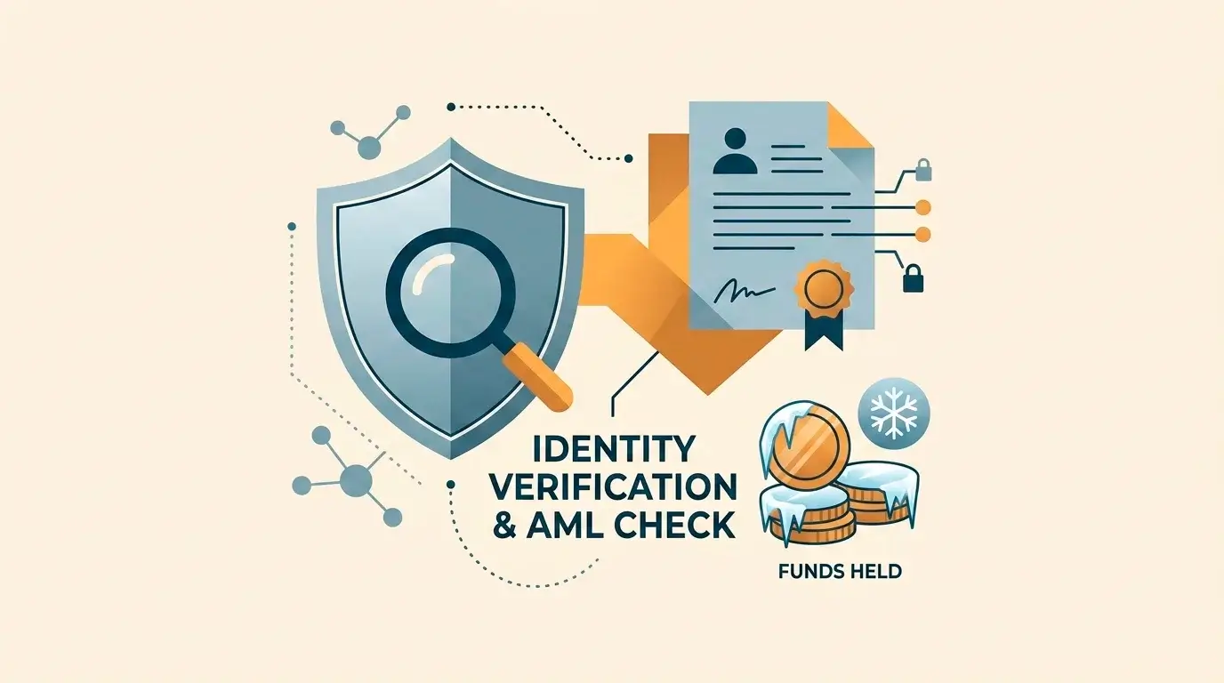Illustration of identity verification and the risk of frozen funds at the withdrawal stage