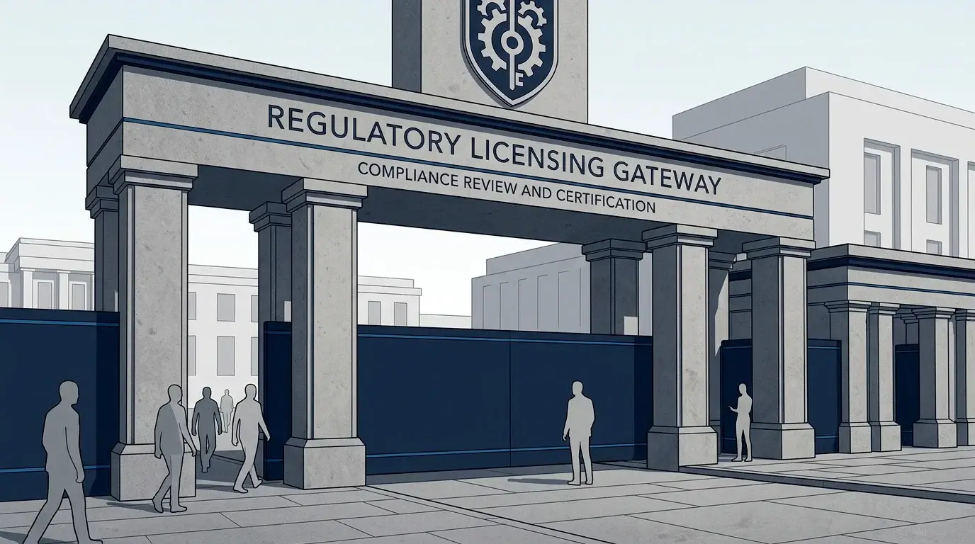 Illustration showing a sturdier regulatory checkpoint representing stricter licensing jurisdictions