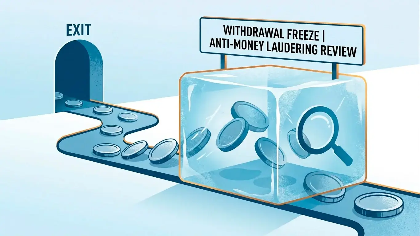 Anti-money-laundering verification check freezing a withdrawal at a no-KYC offshore casino