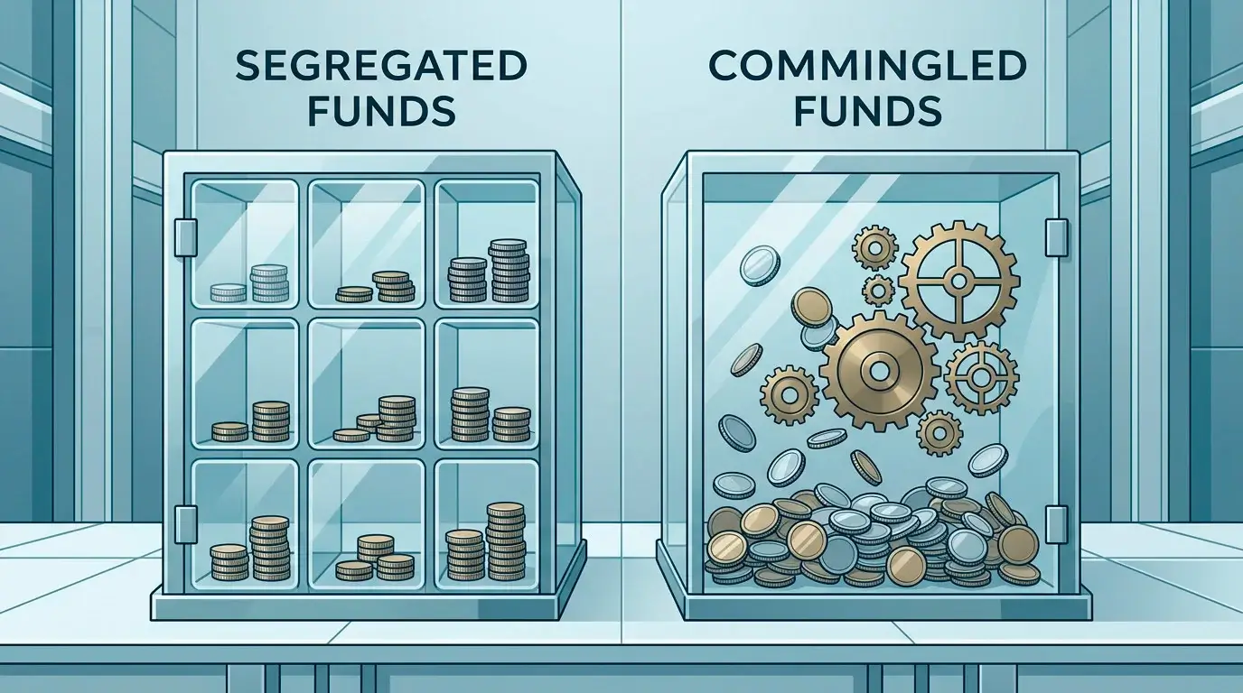 Conceptual illustration of player funds mixed with company money at an offshore casino
