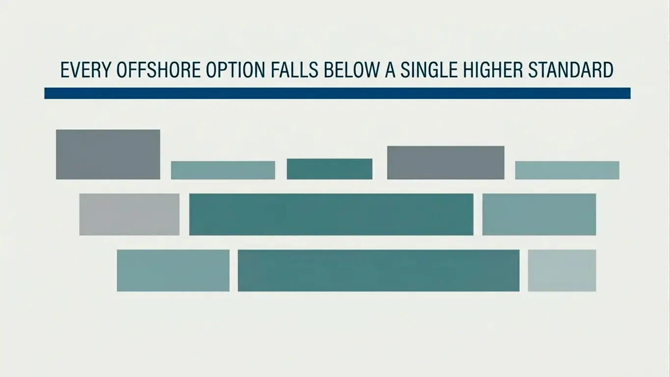Illustration of offshore licensing tiers all sitting below a higher baseline line representing UK protection