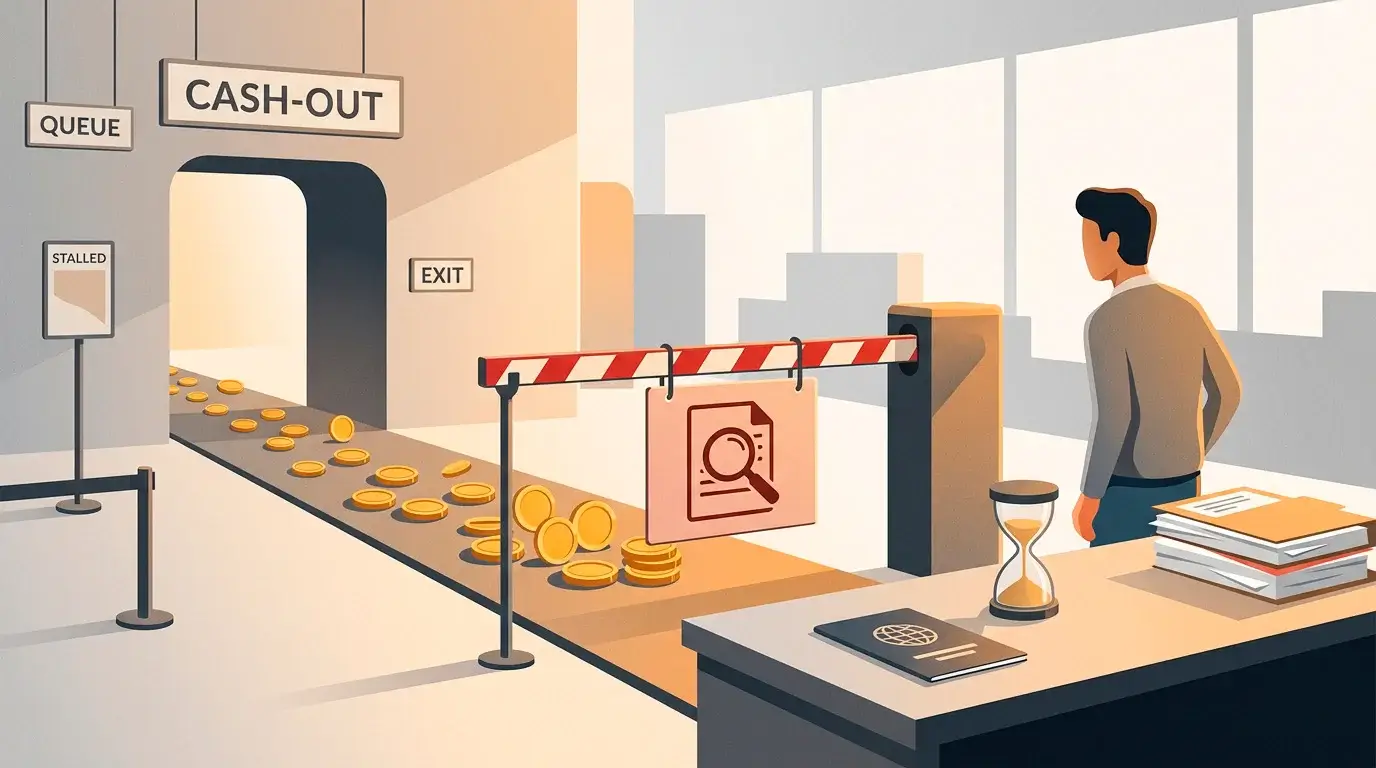 Concept of identity verification documents being requested at the withdrawal stage causing a delayed payout